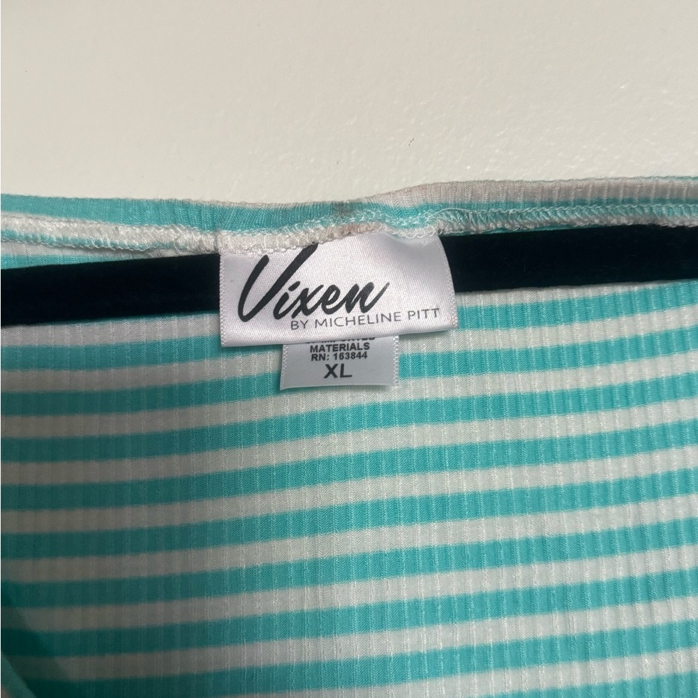 💚 Vixen by Micheline Pitt “Tie Me Up” Top - XL Mint Stripe 💚 - Picture 3 of 3